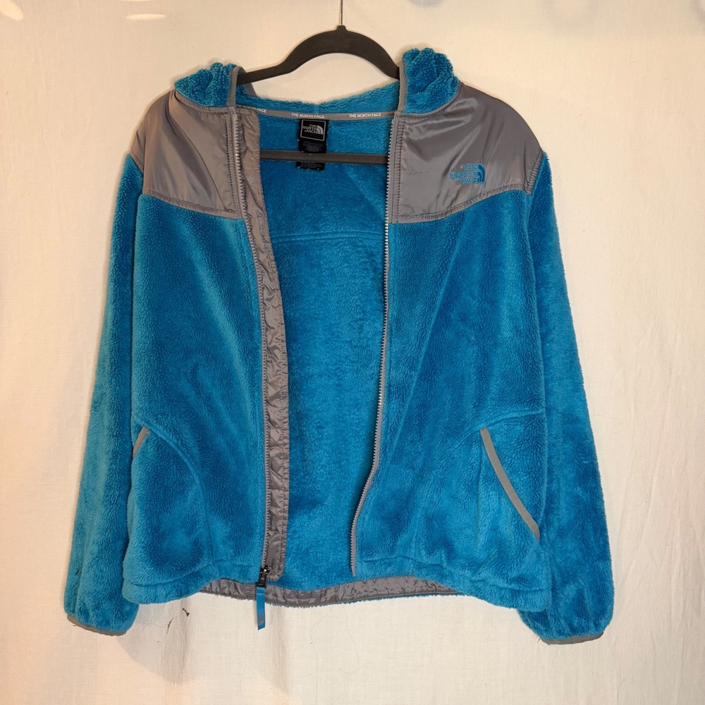 The North Face Girls Osito Denali Fleece Jacket Blue Grey Full Zip Hoodie XL 18